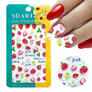 5D наклейки для украшения ногтей с узорами клубники K066, Frezarkowo