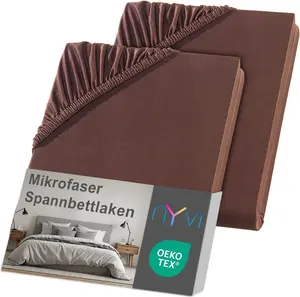 Простыня на резинке DreamScience из микрофибры 140 x 200 см - 160 x 200 см, коричневая, 2 шт. в упаковке для матрасов высотой до 22 см - мягкая и эластичная, эластичная по всей поверхности, не требует глажки NYVI