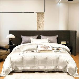 YUSIWOAL Комплект постельного белья из белого золотистого жаккарда с серебристым отливом