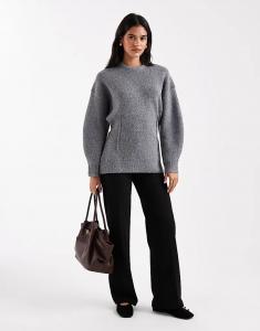 Структурированный удлиненный джемпер с круглым вырезом и линией талии ASOS DESIGN серого цвета