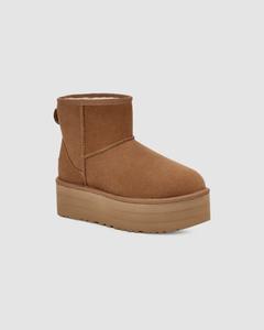 UGG Classic Mini Platform 1134991-CHE Женские каштановые замшевые удобные короткие сапоги, коричневый