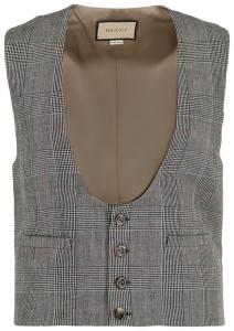 Жилет Gucci из шерстяной смеси в клетку, серо-бежевый
