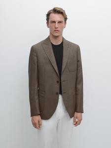 Блейзер из 100% шерсти с текстурой Massimo Dutti, песочно-коричневый