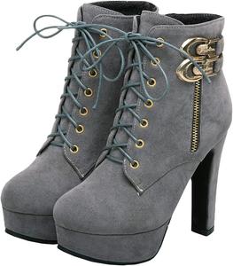 Уникальные женские ботильоны на высоком каблуке с платформой, с круглым носком, массивным каблуком, на щиколотке, с шнуровкой и боковой молнией, винтажные элегантные зимние туфли Uniquelly, Grey