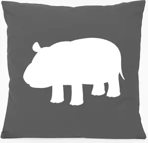 Подушка для дивана Huuraa, силуэт бегемота, подарочная, 40x40 см, с наполнителем из хлопка стального серого цвета, сувенир в виде бегемота Hellweg Druckerei