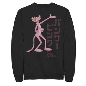 Мужской флисовый пуловер с графическим логотипом Pink Panther Kanji Portrait Licensed Character, черный