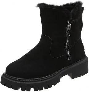 Generic Женские замшевые зимние сапоги, высота до щиколотки, каблук 2,3 дюйма, с мягкой подкладкой, боковая молния, бежевые