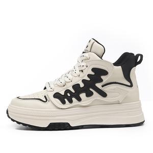 Bull charm Женские мид-топ скейтборд кроссовки бежево-черные (с флисовой подкладкой), цвет Beige Black (Fleece-Lined)