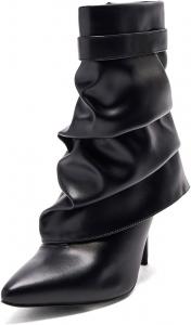 Женские ботильоны с острым носком, закрытые, с отворотом на щиколотке, на молнии, с тви́р-каблуком, средней высоты, зимние, для вечеринки и свиданий, размеры US 4-16 Wo wagas, Black