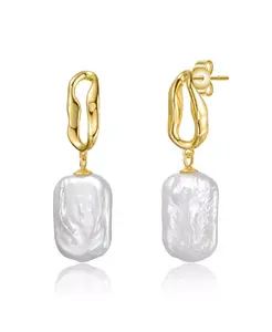 Серьги-Подвески из стерлингового серебра 14 карат с барочным пресноводным жемчугом Genevive, gold