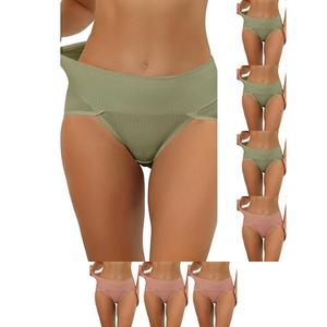 8 пар женского белья hi-cut с ребрами и высокой талией для контроля живота, доступно в plus size Inspire Chic, Pea Green Light Red