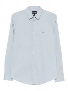 Рубашка с вышитым логотипом Emporio Armani, синий