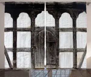 Штора в деревенском стиле ABAKUHAUS, дверь в стиле фермерского дома в стиле гранж, присборенная штора для спальни с петлями и крючками, 280 x 245 см, цвет "угольно-белый" Abakuhaus