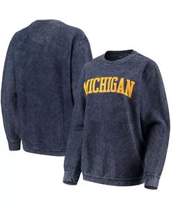 Женский темно-синий пуловер с вышивкой Michigan Wolverines Comfy Cord в винтажном стиле, базовый свитшот с аркой Pressbox