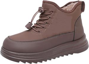 Зимние женские снежные ботинки, водонепроницаемые ботильоны с боковой молнией, утепленные плюшем для носки на улице, как боевые ботинки Generic, Brown