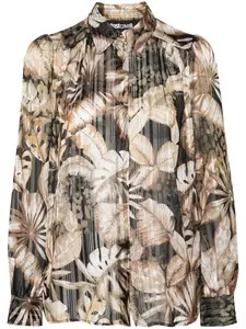 Прозрачная рубашка с цветочным принтом и эффектом металлик Just Cavalli, золотой
