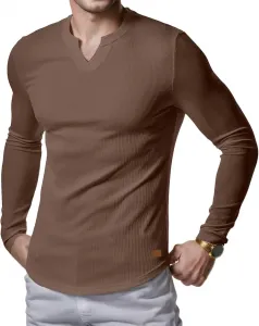 Футболка Henley с V-образным вырезом и длинным рукавом evzosrz