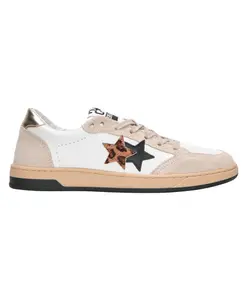 Белые кожаные кроссовки с бежевыми, черными и леопардовыми деталями. 2Star, мультиколор