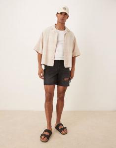 Узкие джинсовые шорты средней длины с разрывами ASOS DESIGN черного цвета