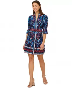 Женское платье с поясом и расклешенной юбкой, с рукавом 3/4 от Adrianna Papell, синий