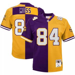 Мужская футболка Mitchell & Ness Randy Moss фиолетового/золотого цвета Minnesota Vikings Big & Tall Split Legacy Retired Player, реплика Джерси