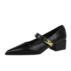 Туфли Мэри Джейн на массивном каблуке для женщин YAFEI XUANYU, Black