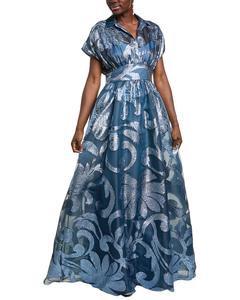 Платье Lela Rose с металлическим цветочным принтом Fil Coupe из смесового шелка Lela Rose, синий