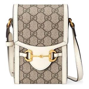 Сумка-мессенджер Gucci Horsebit 1955 Logo Canvas для телефона, мини-версия, цвет «черно-белый»