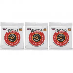 Струны для гитары Martin MA535T Authentic Acoustic Lifespan 2.0, обработанные 92/8 из фосфорной бронзы (набор из 3 шт.) - .011-.052 Custom Li