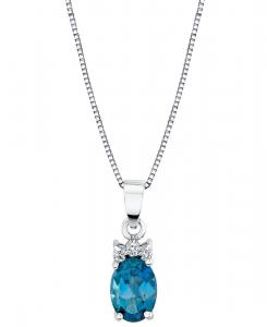 Подвеска-колье с голубым топазом (1 карат) и бриллиантами в оправе из белого золота 14 карат Macy's, Blue Topaz