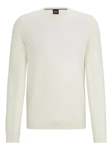 Свитер с круглым вырезом и диагональным узором BOSS, белый