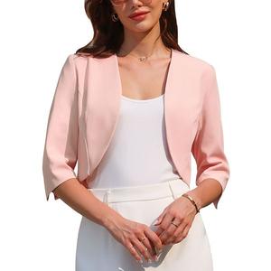 Женский кардиган 3/4 с открытой передней частью элегантный болеро Inspire Chic, Light Pink