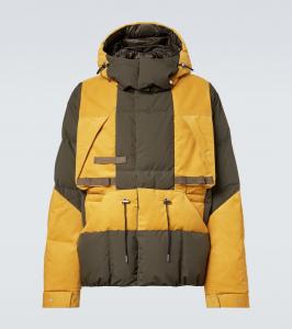 Куртка-пуховик с цветными блоками Sacai, Yellow x Khaki
