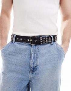 Ремень ASOS DESIGN из черной искусственной кожи с серебристыми заклепками