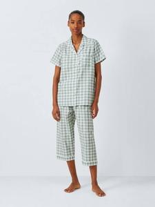 Комплект пижамы Gingham укороченный John Lewis, Khaki/Ivory