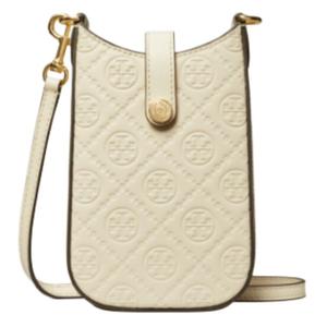 TORY BURCH Текстурированный кожаный чехол для телефона через плечо женский светло-кремовый белый