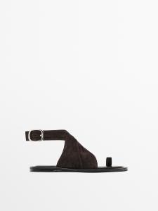 Замшевые сандалии-кроссоверы Massimo Dutti, коричневый