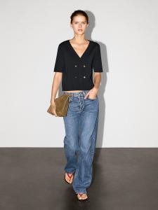 Кардиган с короткими рукавами и V-образным вырезом Massimo Dutti, темно-синий