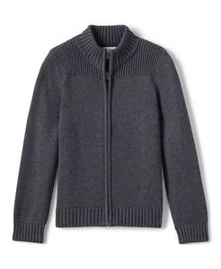 Школьная форма для мальчиков, хлопковый модальный кардиган на молнии спереди, свитер Lands' End, серый