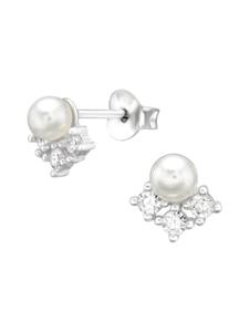 Alexander York Серьги-гвоздики с жемчугом на цирконии из серебра 925 пробы, комплект из 2 штук