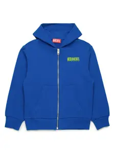 Худи на молнии с логотипом Diesel Kids, синий