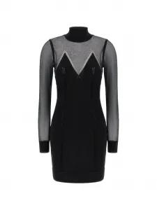 Мини-платье с длинными рукавами и высоким воротом Elisabetta Franchi, черный