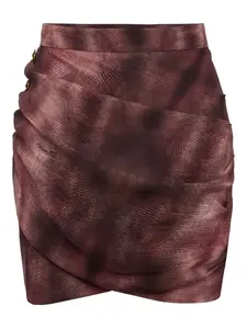 Драпированная юбка с принтом под питона и украшенными камнями пуговицами Elisabetta Franchi, красный