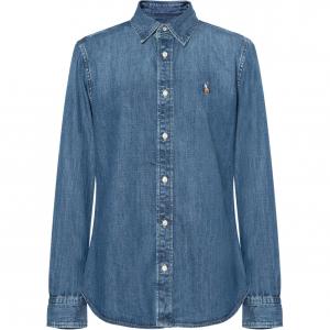 Футболка с вышитым пони и фигурным подолом Polo Ralph Lauren, синий