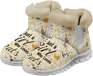 Зимние ботинки chaqlin, снегоступы, с широкой плоской подошвой для женщин, противоскользящие, сохраняющие тепло, мягкие, широкие, легкие, с фланелевой подкладкой, удобные плюшевые ботинки, Cat Print Floral