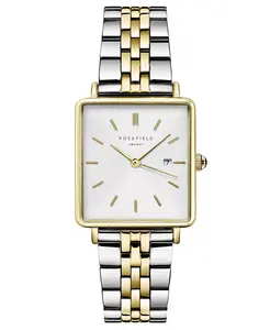 Женские квадратные часы с двухцветным браслетом из нержавеющей стали, 28 мм Rosefield, gold