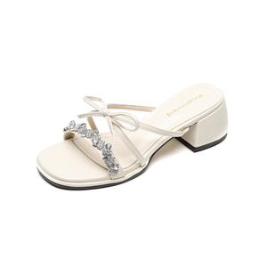 Женские сандалии с резиновой подошвой и противоскользящим покрытием QITUMAUL, Apricot[Heel Height 5Cm]