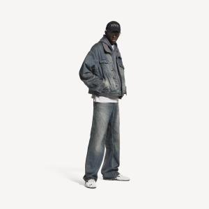 Мужская многослойная джинсовая куртка с подкладкой синего цвета BALENCIAGA, синий