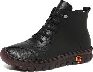 Женские эластичные кожаные ботильоны на платформе с кружевной шнуровкой, повседневные, с круглым носком, противоскользящие, высокие кроссовки, удобные мягкие рабочие и прогулочные обувь для мам NXNBHSL, Black