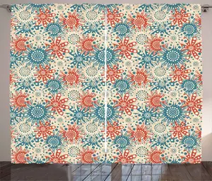 Красно-синяя штора в деревенском стиле ABAKUHAUS с цветочным рисунком в стиле хиппи, присборенная штора из тесьмы для спальни с петлями и крючками, 280 x 245 см, бирюзовый, ярко-бежевый Abakuhaus